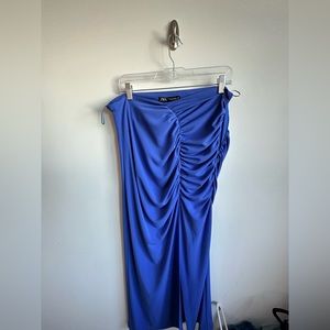 Zara Blue Ruched Midi Skirt - Size XXL